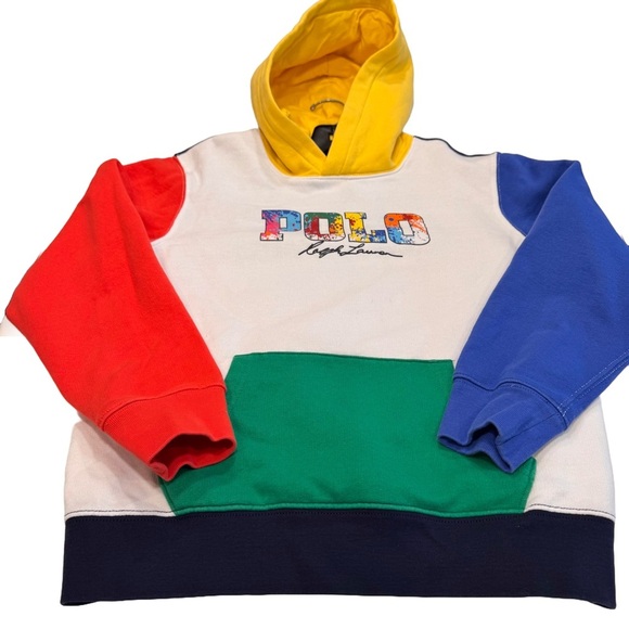 Polo Ralph Lauren Color Block Hoodie Unisex Size Large 14-16 Unique - Picture 1 of 9